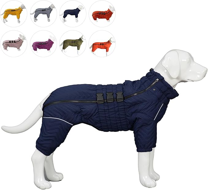 Lovelonglong Warm Dog Coat - Double Layers Vest, 4 Legs Covered Windproof Waterproof Reflective Outdoor Skating Costume for Small Medium Large Dogs, Navyblue S