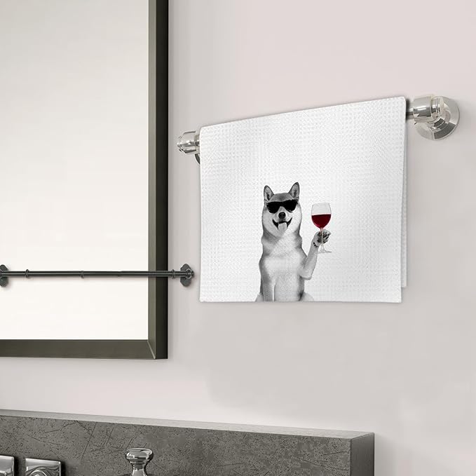 Shiba Inu Gifts Dog Wine Kitchen Towels Set of 2, Funny Dogs Beer Lover Decorative Hand Dish Towel for Kitchen Home Bar, Gift for Shiba Inu Dog Beer Wine Lovers Home Bar Decor(16x24Inch)