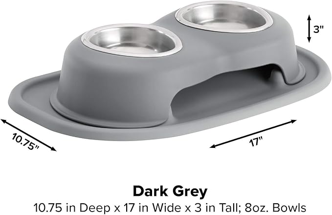 WeatherTech Double High Pet Feeding System - Elevated Dog/Cat Bowls - 3 inch High Dark Grey (DHC0803DGDG)