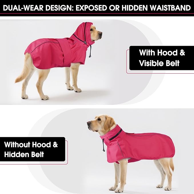 Dog Raincoat for Extra Large Dogs with Hood, Waterproof Dog Rain Jacket with Leash Hole, Reflect Strips, Ideal for Rain, Snow, Windy Weather & Outdoor Walks, Camping, Hiking - Pink XXXXL