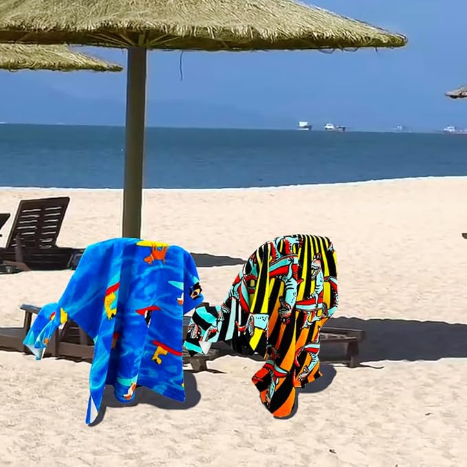 YIFONTIN Microfiber Beach Towels Velour Throw Blanket Super Soft Absorbent 27.5"x55" for Kids Bath Camping Swimming Pool Sports, Puppy Surfing.