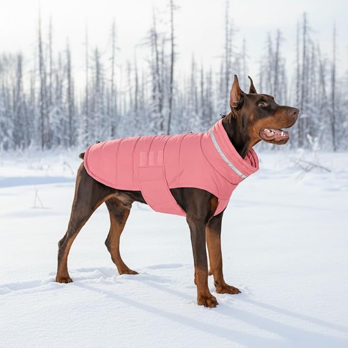 Mklhgty Waterproof Dog Coat for Medium Dogs, Warm Dog Winter Jacket, Reflective Windproof Turtleneck Dog Cold Weather Coats with Adjustable Hook & Loop - Pink02 - M