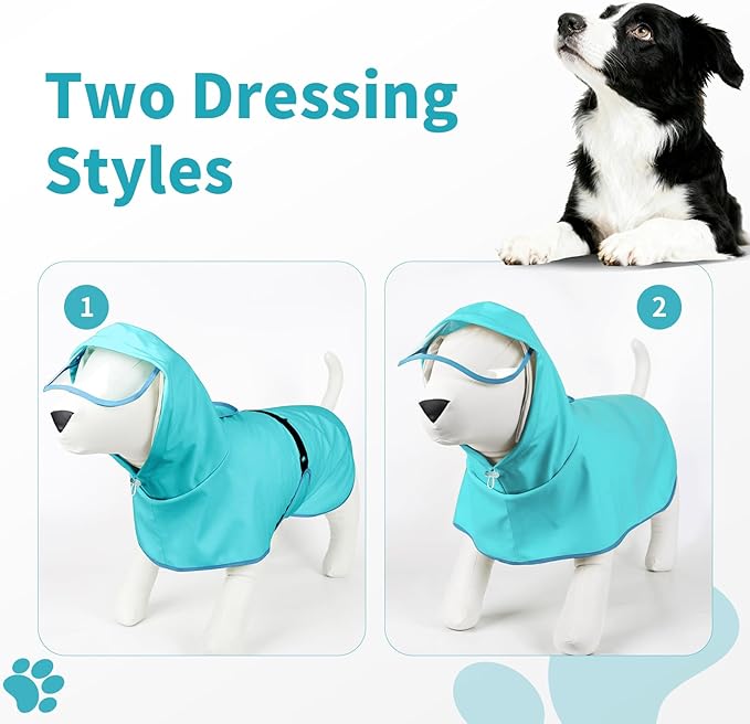 Dog Raincoat, Waterproof Windproof Dog Rain Jacket with Hood, Rain Coat with Leash Hole, Adjustable Raincoat Poncho for Small Medium Large Dogs Outdoor (Blue, L)