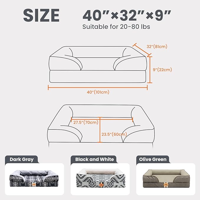 Laifug Large Orthopaedic Advanced Memory Foam Dog Bed, Dog Sofa with Washable and Removable Suede Cover, Waterproof Lining and Non Slip Bottom Black and White, Large (44 "x34 x9)