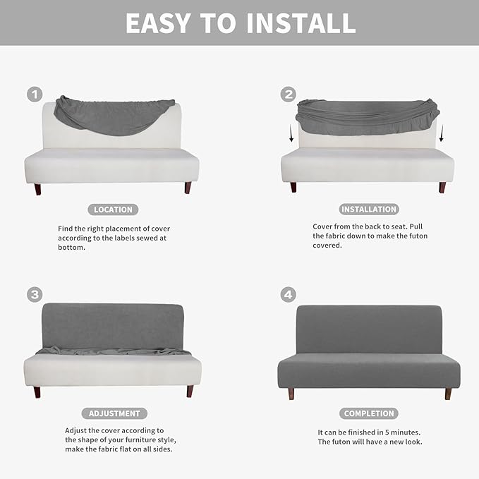 Easy-Going 100% Waterproof Futon Cover, Dual Waterproof Couch Cover for Futon, Stretch Jacquard Sofa Cover, Leakproof Furniture Protector for Kids, Pets, Dog and Cat (Medium, Grey)