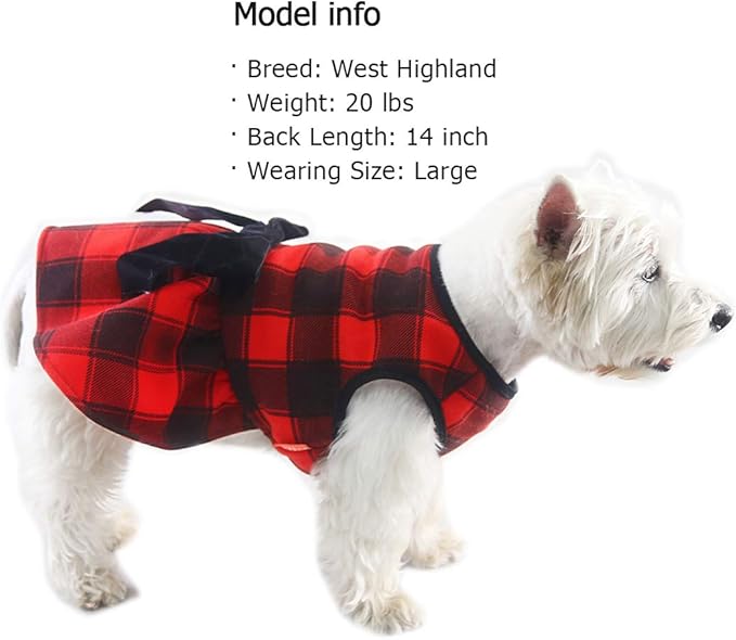 KYEESE Christmas Dog Dress Red Buffalo Check Dogs Dresses with Bowtie Small Dog Dress