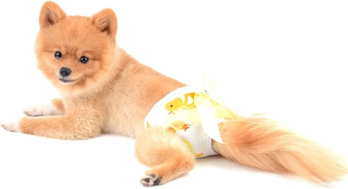 SELMAI Adorable Dog Physiological Shorts Diaper for Dogs Female in Heat Reusable Washable Doggy Kitten Underwear Pants for Small Medium Puppy Cat Girl Doggie Menstrual Nappies All Seasons Yellow L