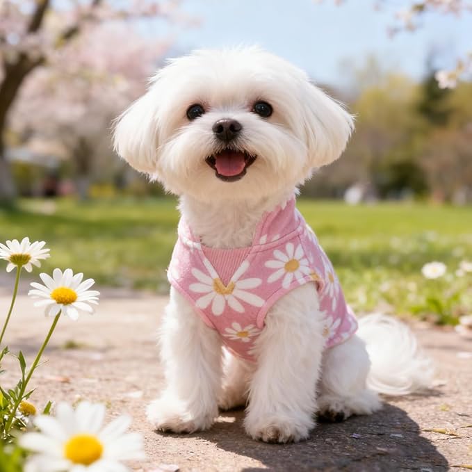 BEAUTYZOO Dog Fleece Vest Sweater Winter Jacket for Small and Medium Dogs with D-Ring Leash Cold Weather Coat Hoodie for XS S M Dogs Boy or Girls,Pink Daisy L
