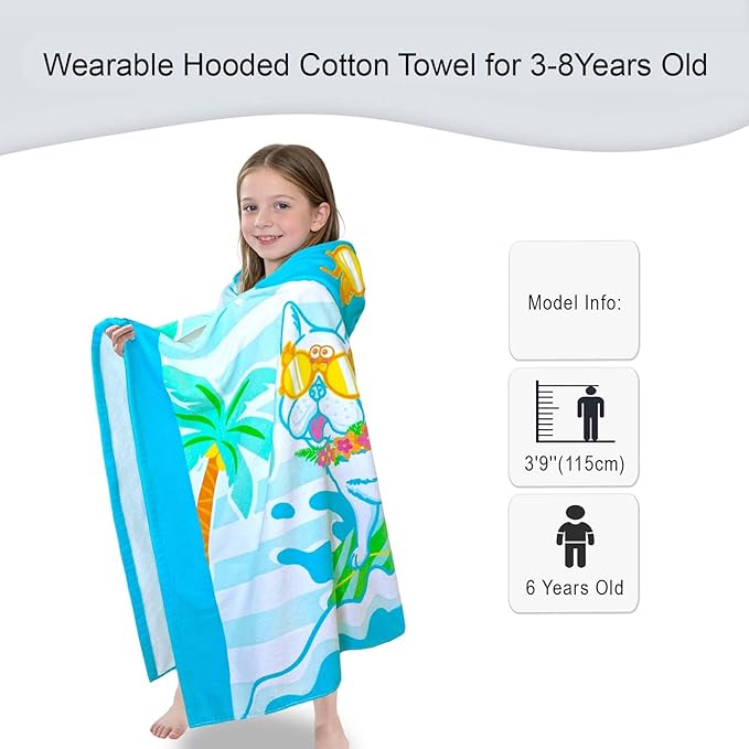 VOOVA & MOVAS Toddler Towels for Kids 3-8Years, 30''X50, Soft | Thick | 100% Cotton | Absorbent Towel Wrap, Perfect for Kids Beach, Pool, Bath, Swimming, Stripe Dog