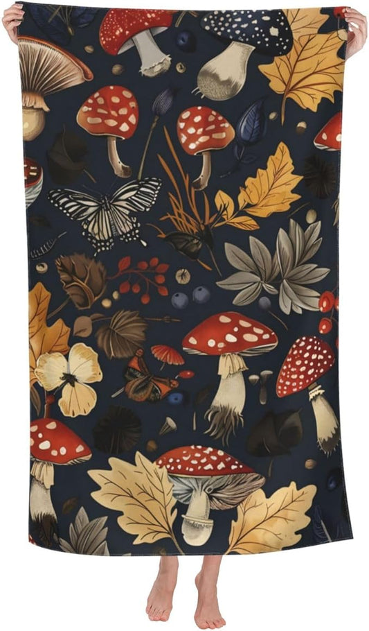 Autumn Forest Beach Towel 31inx51in, Mushroom Sand-Free Microfiber Bath Towel Ultra Soft Quick Dry Pool Towel Absorbent Towel Lightweight Towel for Swimming Bathroom Decor