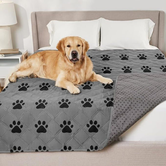 GORILLA GRIP Waterproof Bed Cover for Dogs, 102x82, Gripped Slip Resistant Backing, Leak Proof Washable Dog Blanket Covers Sofa, Couch, Sectional, Crate, Car, RV Seats, Pet Puppy Essentials, Gray Paw