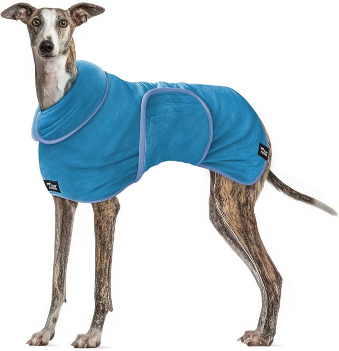 Tuff Pupper Fast Drying Dog Bath Robe | 800 GSM Plush Dog Towel Bathrobe/Dressing Gown | Super Absorbent Pet/Puppy Bathrobe | Adjustable Hood & Belly Strap | Super Soft | Fast Drying (XXL, Blue)