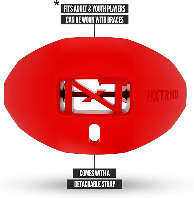 Nxtrnd One Football Mouth Guard, Strap Included, Fits Adult & Youth (Red)