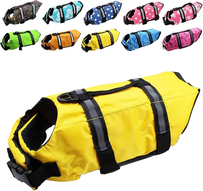 Dog Life Jacket Easy-Fit Adjustable Belt Pet Saver Swimming Safety Swimsuit Preserver with Reflective Stripes for Doggie (S, Yellow)