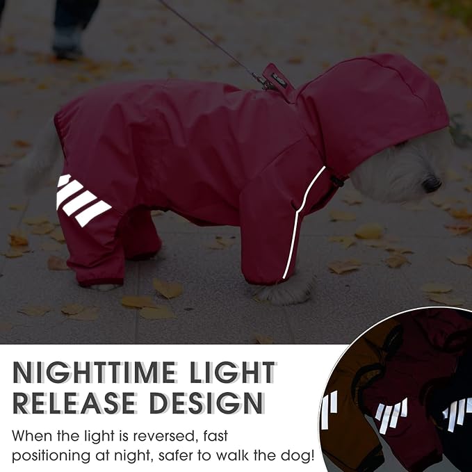 Dog Raincoat, Waterproof Dog Rain Jacket with Hood, Rain Coat with Leash Hole, Reflective Strap for Small Medium Dogs, Outdoor Adventures/Walking Lightweight Puppy（Pink,XS）