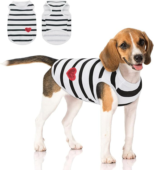 Queenmore Dog Cotton Shirt, Striped Dog T-Shirt, Long Sleeve Puppy Clothes for Small Medium Dogs Cats, Dog Outfits for Frenchie, Dachshund, Yorkie