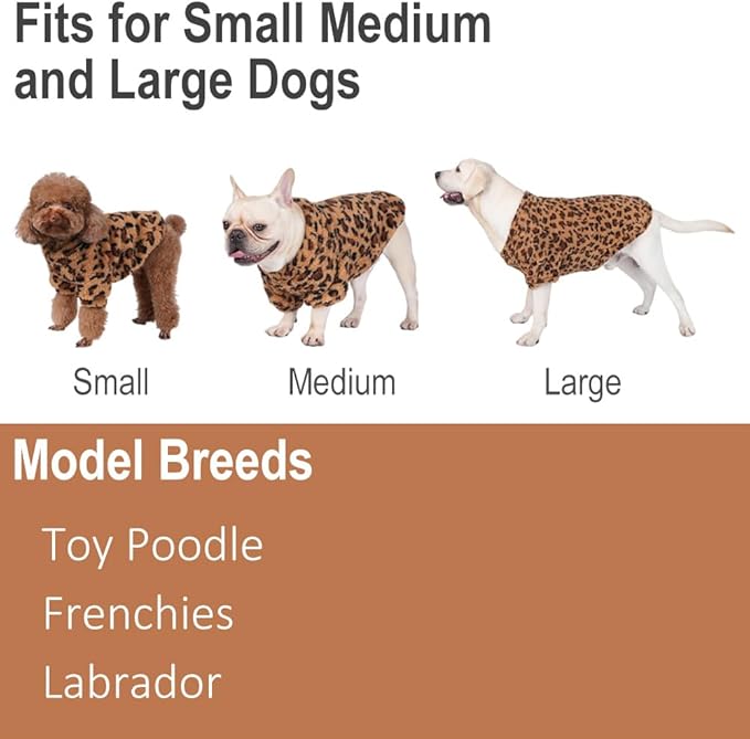 GreenJoy Leopard Print Dog Sweater – Stretchy Fleece Dog Turtleneck Sweatshirt for Puppies & Cats, Soft & Warm Pet Winter Clothes for Small, Medium & Large Dogs (Coffee Brown, Medium/Large)