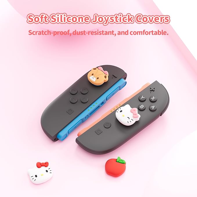Thumb Grip Caps Compatible with Nintendo Switch 2, Silicone Joystick Grip Caps for Switch 2025, 4pcs, Cute Cat Style, White & Red
