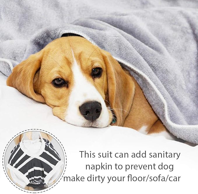 Dog Diapers Period Suit for Female Dog Sanitary Panties in Heat Male Doggy Diapers Cover Dog Onesie to Keep Diaper On Fit for Small Medium Dogs Gray Stripe/Medium