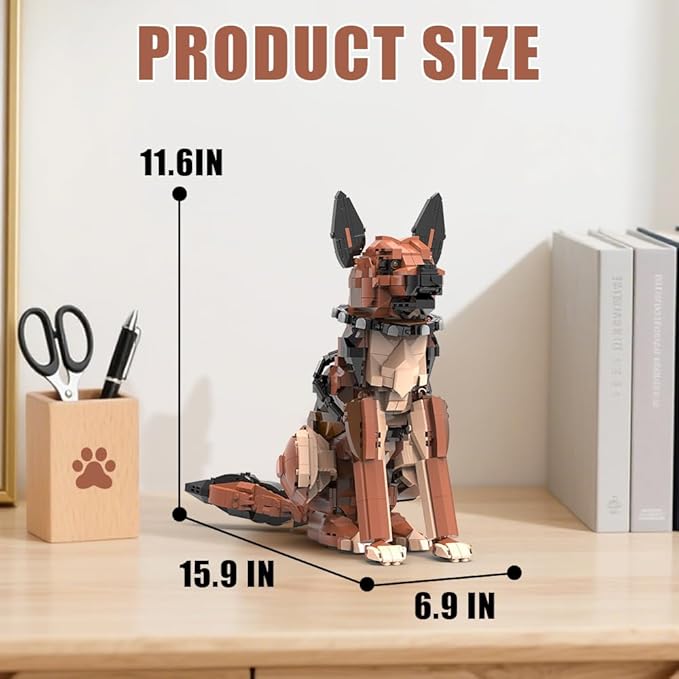 German Shepherd Dog Building Set,Movable Ears,Tail,Legs,Dog Building Block for Adults Kids,Boys and Girls,1235 pcs Animals Creator Building-Bricks Toy,Creative Gift for Dog and Animal Lovers