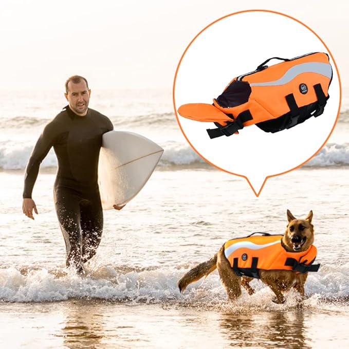 EMUST Life Vests for Dogs, Lightweight Small/Medium/Large Dog Life Preserver for Swimming/Boat/Water, Orange, XL