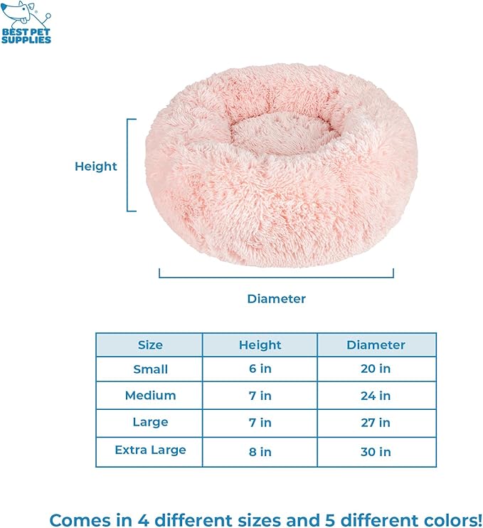 Best Pet Supplies Round Calming Dog Bed for Small, Medium & Large Dogs, Plush Donut Cuddler Pet Bed w/Raised Rim for Head, Neck Support, Anti-Slip Bottom Washable Bed - Pink, 24 x 24 x 7