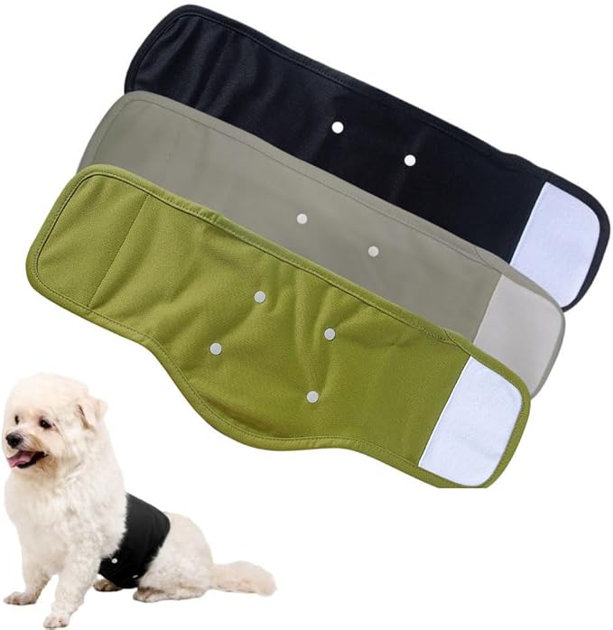 Washable Reusable Dog Diapers Male Breathable with Nappy Washable Reusable Male Wraps Dog Belly Bands L (3 Pack)