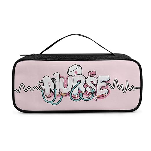 Gomyblomy Stethoscope Case with Extra Room and Handle for Nurses Doctors, Pink Nurse Print Stethoscope Holder Storage Bag Portable Travel Stethoscope Carrying Case
