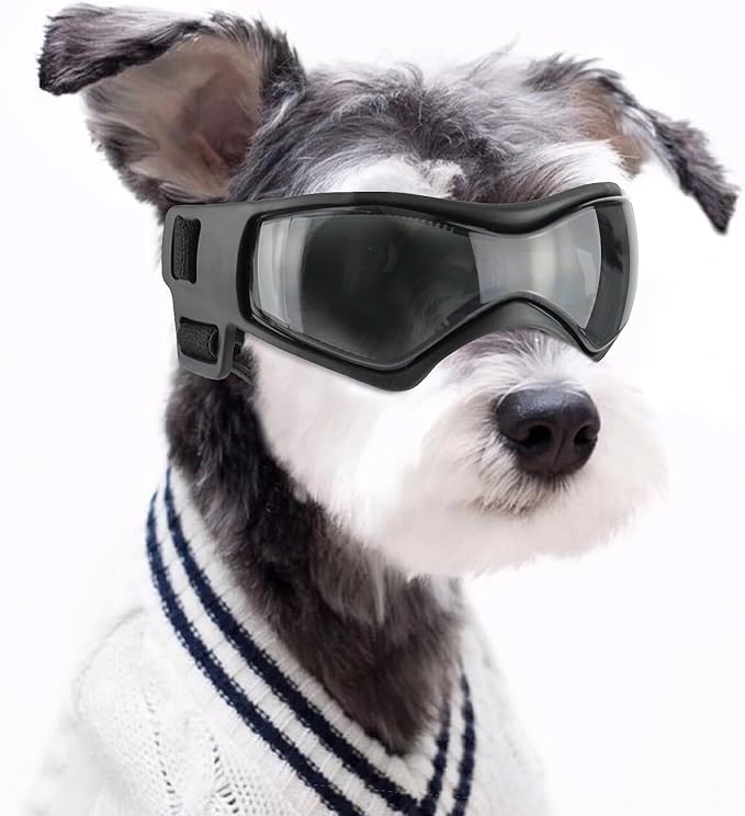 NAMSAN Dog Goggles Small Breed, UV Protection Doggie Sunglasses for Small to Medium Dogs, Soft Puppy Eye Protection, Anti-Fog Anti-Dust Windproof Snowproof, Adjustable Straps, Black