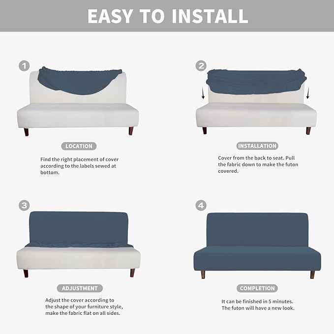 Easy-Going 100% Waterproof Futon Cover, Dual Waterproof Couch Cover for Futon, Stretch Jacquard Sofa Cover, Leakproof Furniture Protector for Kids, Pets, Dog and Cat (Medium, Bluestone)