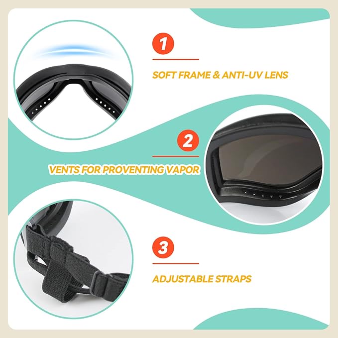 PETLESO Dog Goggles Sunglasses for Large Breeds - 2PCS Black & Clear UV Protection Set, Windproof Eye Wear for Medium to Large Dogs, Ideal for Riding/Driving/Hiking