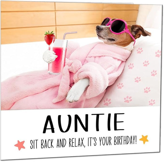 Aunt Birthday Card Funny Dog at a Spa Relaxing - Funny Birthday Cards for Aunt