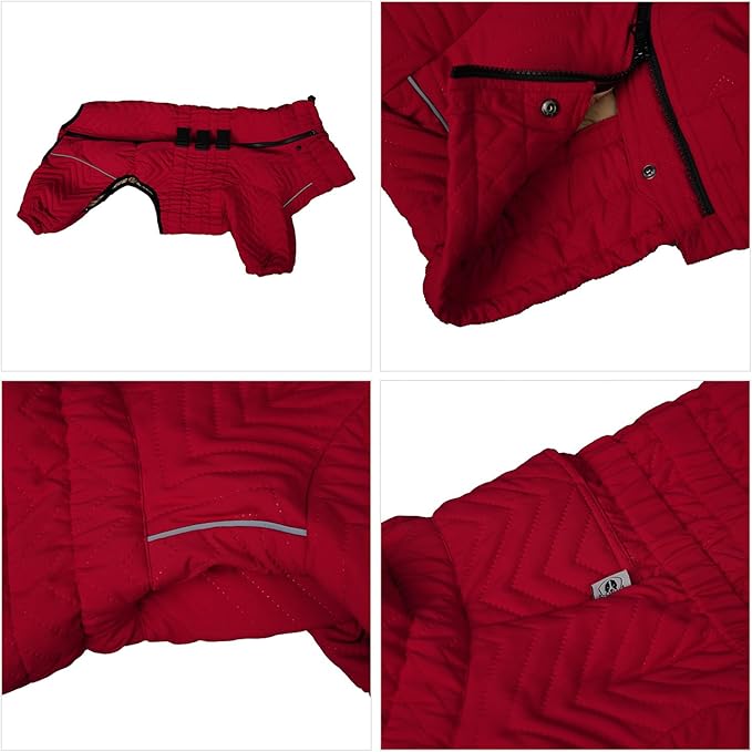 Lovelonglong Warm Dog Coat Double Layers Dog Vest, 4 Legs Covered Windproof Waterproof Reflective Warm Dog Vest Outdoor Skating Dog Costume for Corgis Dachshund Dog Red D-L
