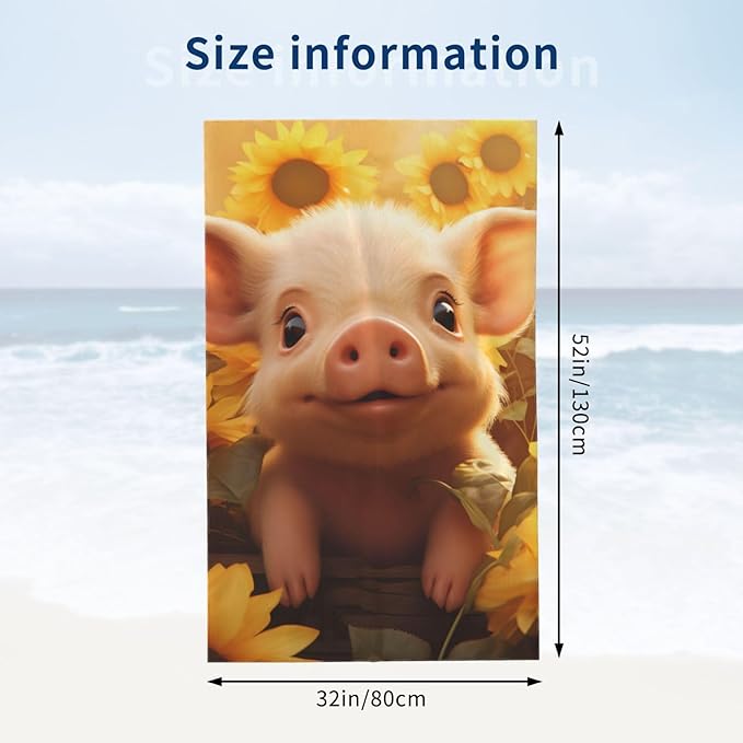 Sunflower Pig Beach Towel Cute Animal Sand-Free Microfiber Bath Towel Ultra Soft Quick Dry Pool Towel Absorbent Towel Lightweight Towel for Outdoor Bathroom Swimming Decor 31inx51in