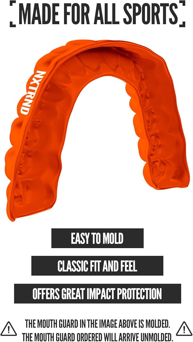 2 Pack Nxtrnd Classic Mouthguard, Custom Fit Sports Mouthpiece for Football, Boxing, MMA, Basketball, Hockey, Lacrosse, Youth & Adult (Orange)