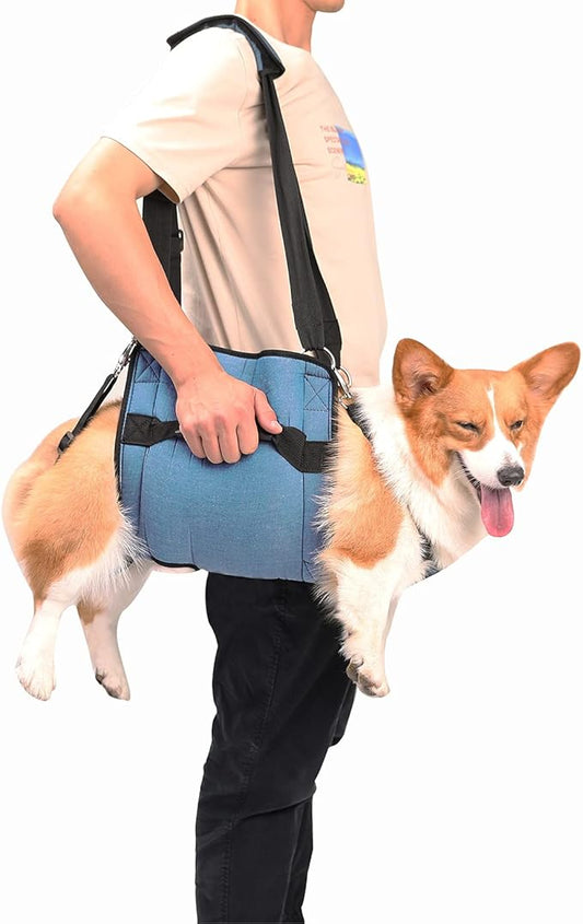 COODEO Dog Carry Sling, Emergency Backpack Pet Legs Support & Rehabilitation Dog Lift Harness for Nail Trimming, Dog Carrier for Senior Dogs Joint Injuries, Arthritis, Up and Down Stairs (L, Blue)