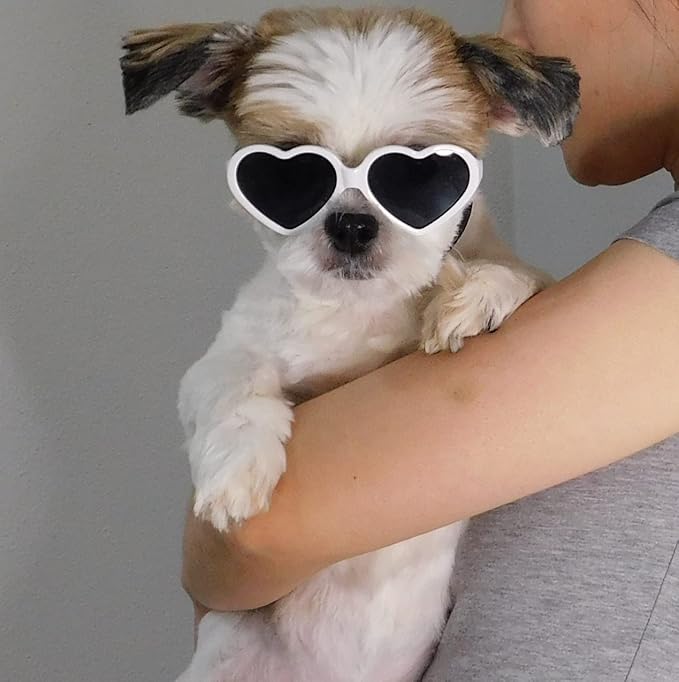 G016 Dog Cat Pet Puppy Heart Sunglasses Glasses for Small Breed up to 15lbs (2-Pack Heart Red + Heart White)