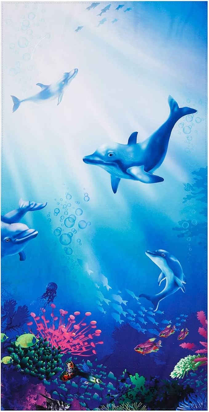 LIVILAN Dolphin Beach Towel, 30" x 60" Thin, Lightweight Microfiber for Girls, Kids, Women, Super Soft, Quick Dry, Sand Free, Ideal for Pool, Bath, Travel, Perfect Dolphin Gifts