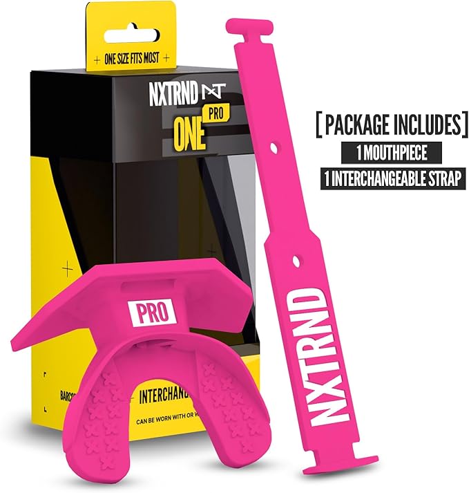 Nxtrnd One Pro Football Mouth Guard, Interchangeable Strap, Fits Adult & Youth (Pink)