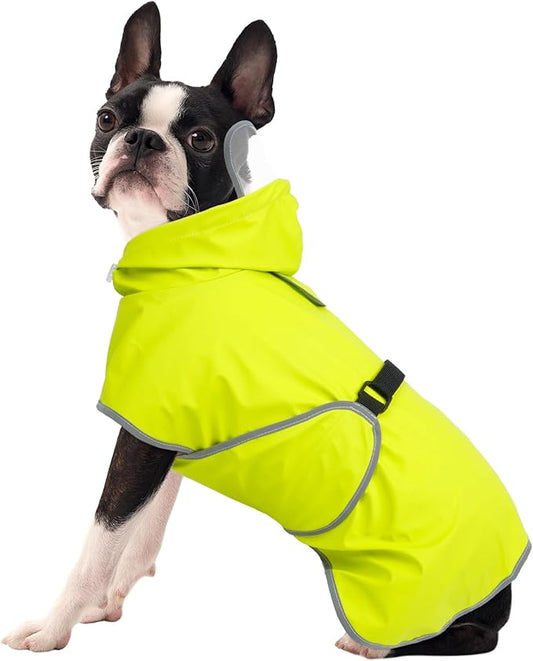 FUAMEY Large Raincoat for Dogs | Transparent Hood, Lightweight, Rainy Walks, Waterproof, Reflective, French Bulldog