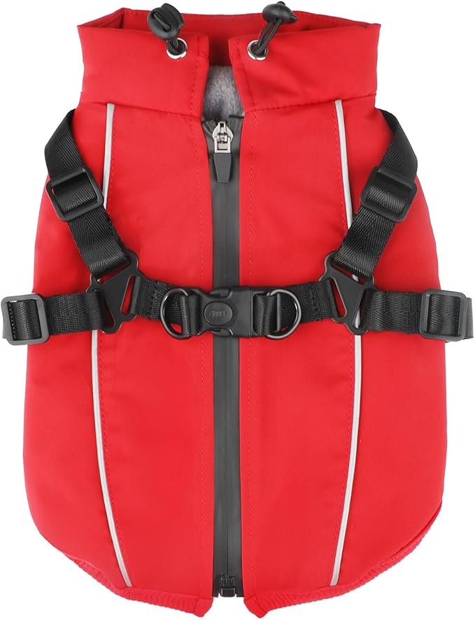 Dog Winter Coat Reflective Water-Resistant Jacket, Fleece Lined Windproof Puppy Coat with Back Zipper & D-Ring, Cold Weather Dog Coats for Small Medium Dogs (XL, Red)