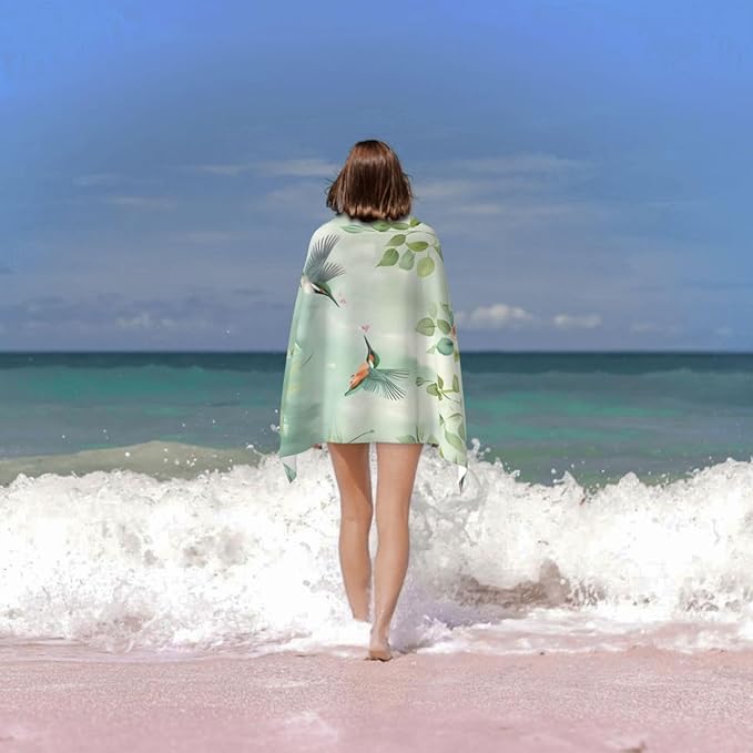 Floral Hummingbird Beach Towel 31inx51in, Bird Sand-Free Microfiber Bath Towel Ultra Soft Quick Dry Pool Towel Absorbent Towel Lightweight Towel for Swimming Bathroom Decor