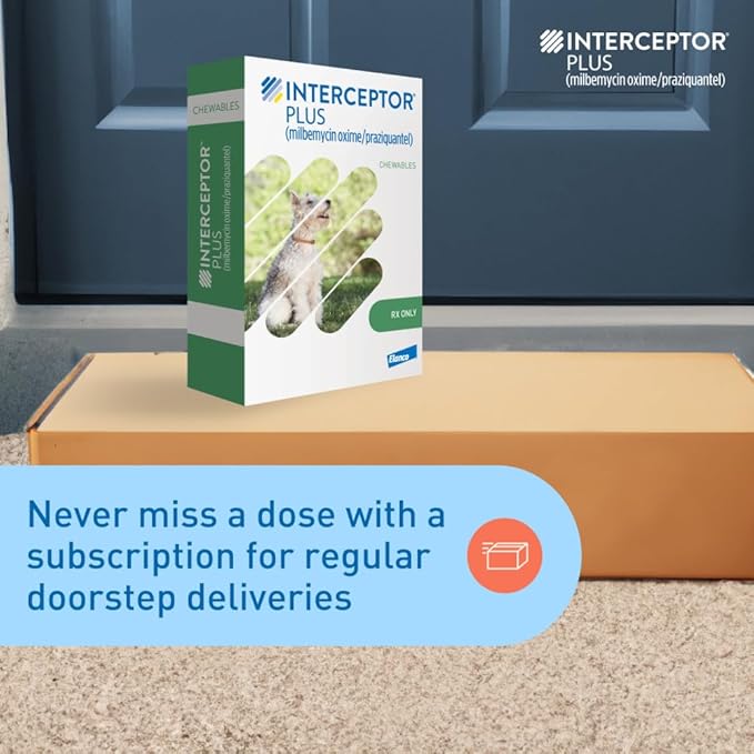 Interceptor Plus Prevention for Heartworm + 4 Other Worms for Dogs 25.1-50 lbs. | 6 Chews, 6-Month Supply