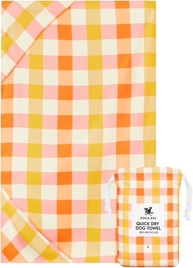 Dock & Bay Pet Towel - Super Absorbent & Quick Drying Dog Towels with Bag - 100% Recycled - Rhubark & Custard, Medium (90x50cm, 35x19)