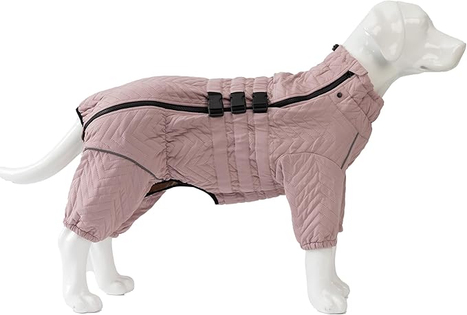 Warm Dog Coat Double Layers Dog Vest, 4 Legs Covered Windproof Waterproof Reflective Warm Dog Vest Outdoor Skating Dog Costume for Small Medium Large Dogs Lotus Pink XS