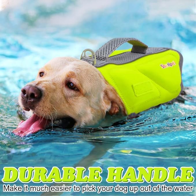 Dog Life Jacket, Good Visibility Dog Life Vest for Swimming with Reflective Stripes and Rescue Handle, Pet Flotation Vest Suit for Small Medium and Large Dogs, Medium