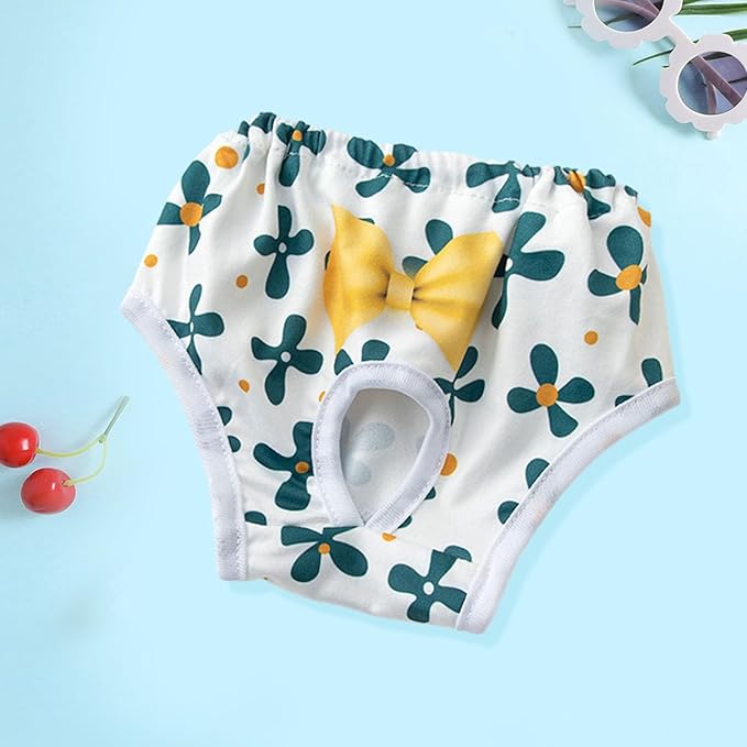 Environmentally Friendly Pet Menstrual Pants Dog Diapers for Heat Comfortable Absorbent Prevent Mess Cartoon Patterned Breathable Shorts Underwear Green S