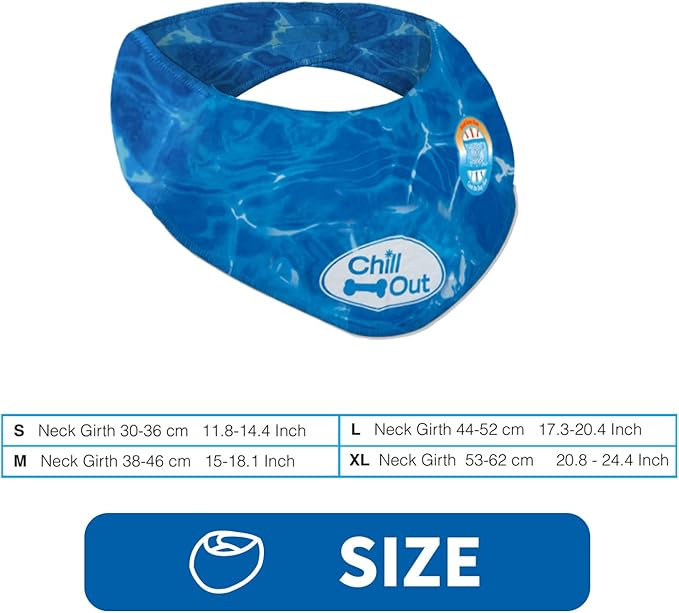 ALL FOR PAWS Dog Cooling Bandana, Cooling Bandanas for Extra Large Dogs, Ice Dog Bandanas, Cooling Neck Wraps for Dogs, Chill Out Blue Neck Cooler (XL)
