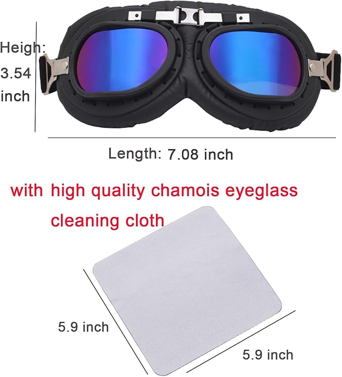 Pet Dog Vintage Sunglasses Include Eyeglass Cleaning Cloth for Medium, Large Dogs UV Goggles Windproof Anti-Dust Snowproof Motorcycle Glasses with Adjustable Straps (Blue)