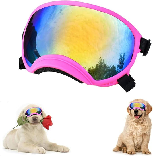 Soft Samll Dog Sunglasses Dog Goggles for Large Breed UV/Wind/Dust Protection Winproof Dog Puppy Sunglasses Pet Glasses Eye Wear with Adjustable Strap (Pink Frame & Colored Lens/Small)